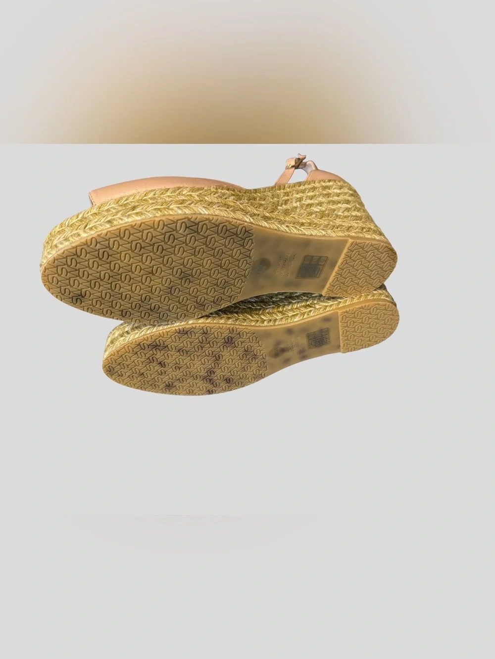 Stuart Weitzman Nude Leather Nudist Wedge Espadrille Sandal 10.5 + Dust Bag NWT